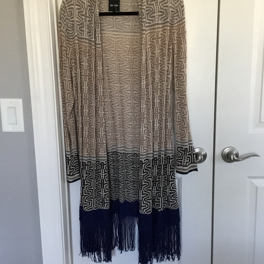 Nic + Zoe Patterned Fringe Cardigan, NWT Med